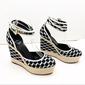 {Pierre Hardy} Canvas & Leather Cubed Print Espadrille Wedges